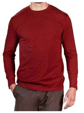 Natori Men's Buji Modal-Blend Long-Sleeve Pajama Top T-Shirt, Syrah Red, XXL